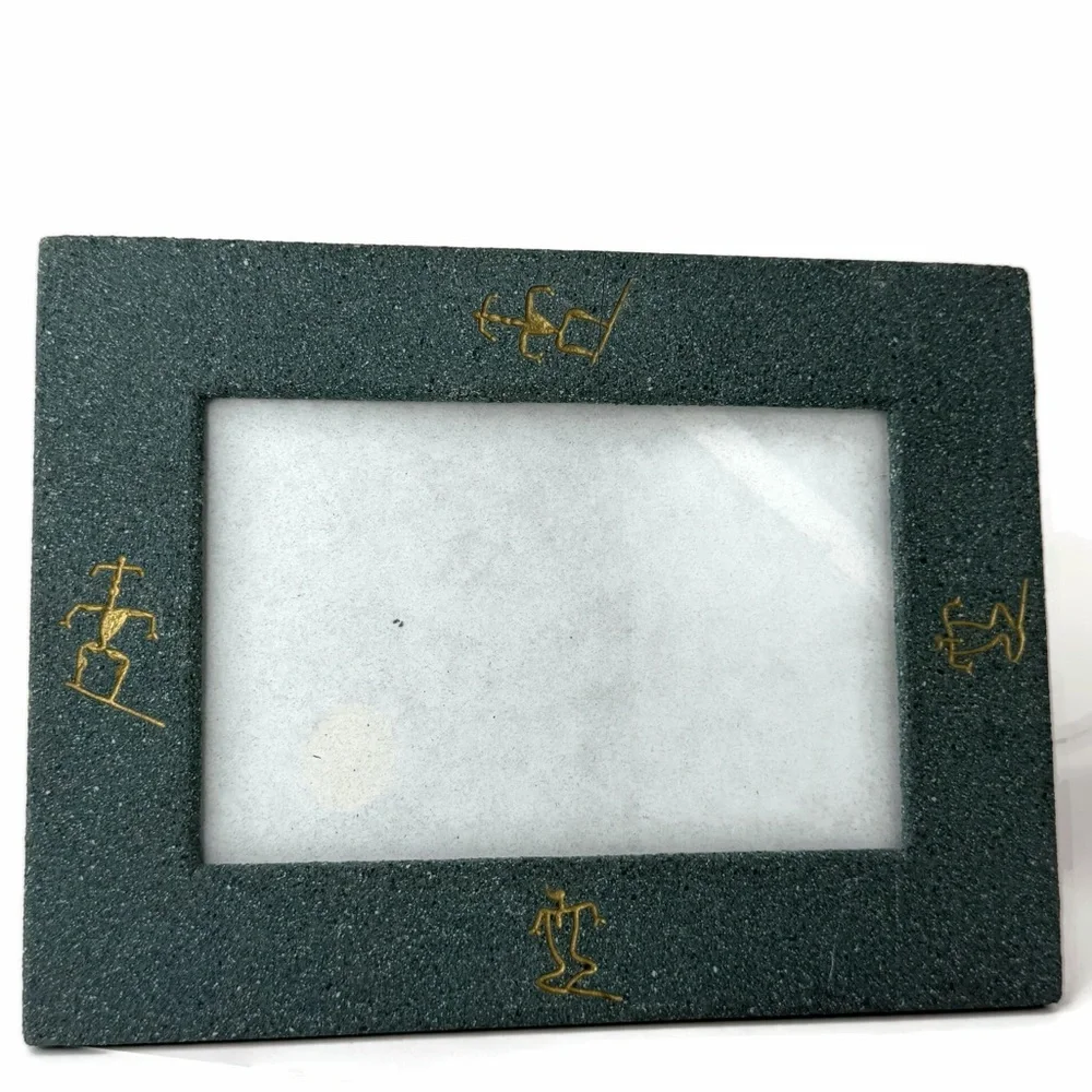 Vintage Stone Like Picture Frame with Gold Symbol Accents